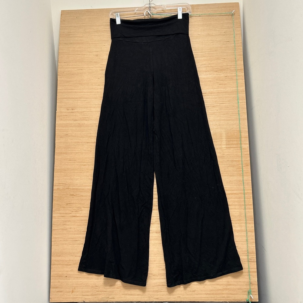 ME+EM Black Wide Leg Palazzo Pants High Rise Foldover Waist Jersey Trousers
